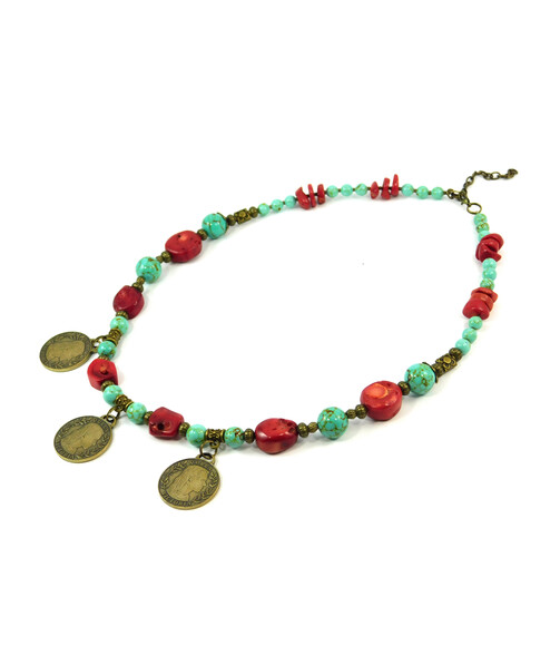 Exclusive necklace "Caribbean Treasures" Turquoise, Coral galtovka