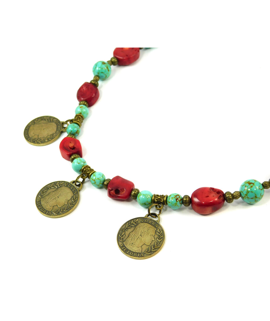 Exclusive necklace "Caribbean Treasures" Turquoise, Coral galtovka