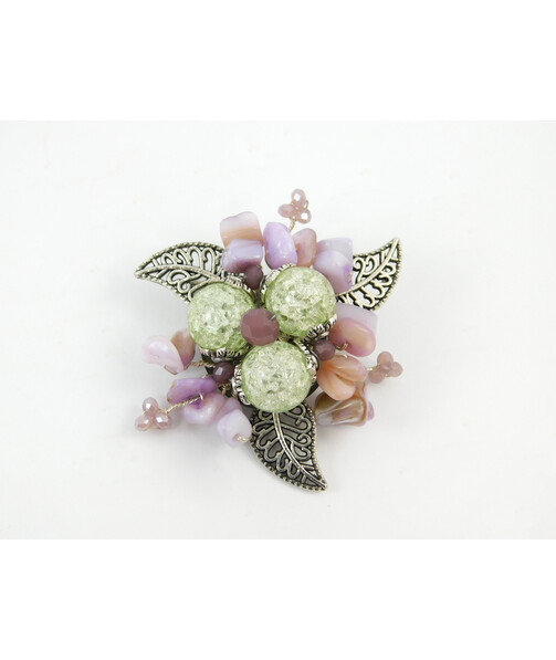 Exclusive brooch "Shine" Sugar quartz, Mother of pearl crumb