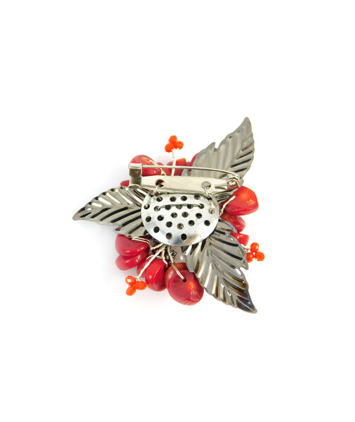 Exclusive brooch "Forest berry" Adular, Coral crumb