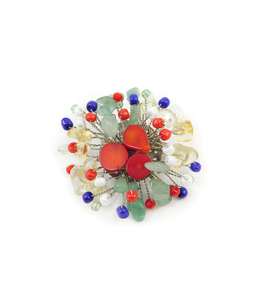 Exclusive brooch "Vyshyvanka 2" Coral tail, Citrine, Jade crumb