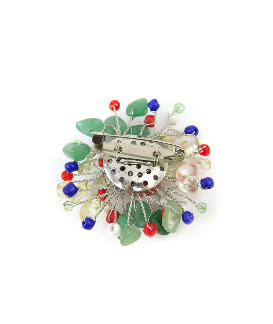 Exclusive "Vysyvanka" brooch Coral, Citrine, Jade crumb