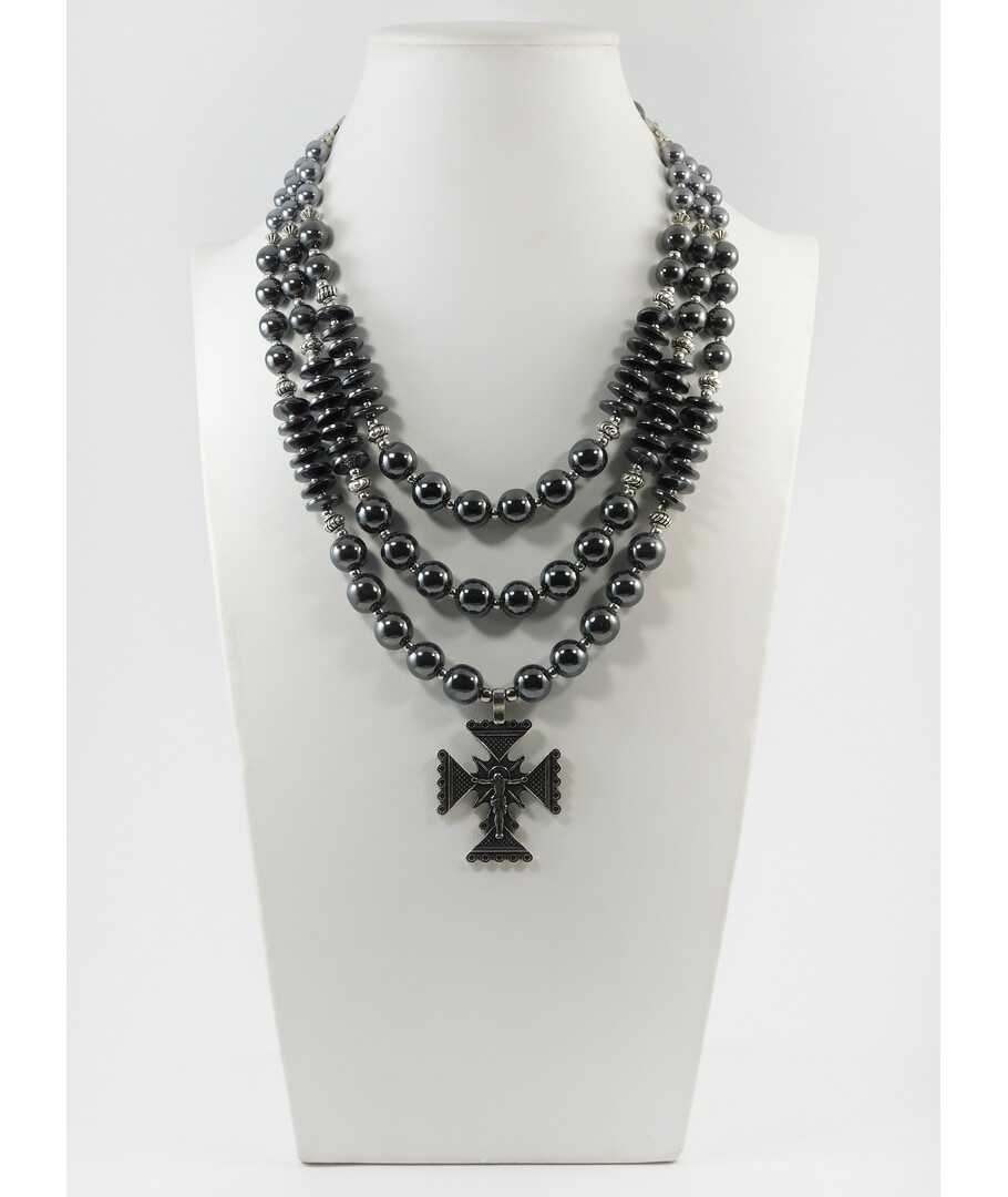 Exclusive necklace "Zena" Hematite, rondel, 3 rows