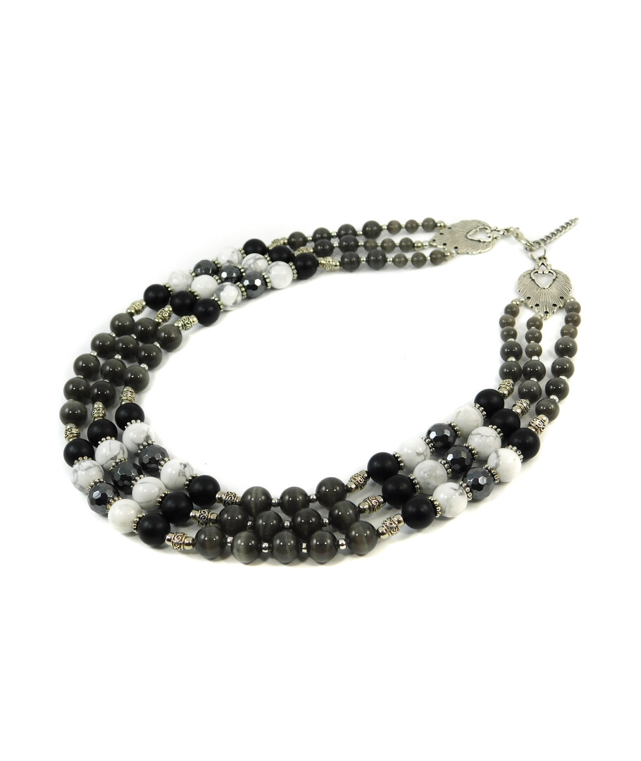 Exclusive necklace "Lin" Kahalong, Shungite, Cat's eye, Hematite facet, 3 rows