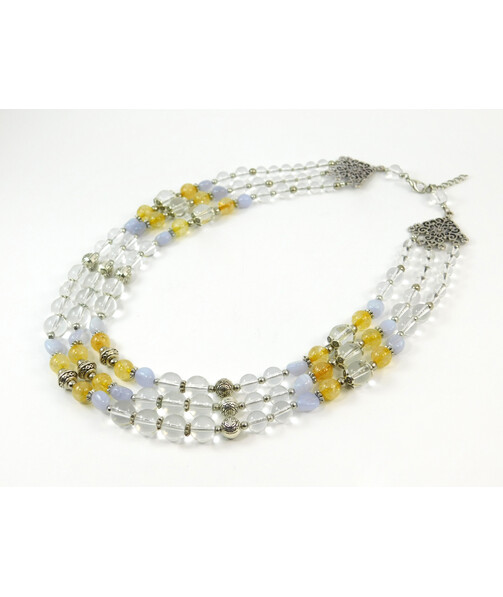 Exclusive necklace "Latta" Rock crystal, Citrine, Sapphire chevron, 3 rows