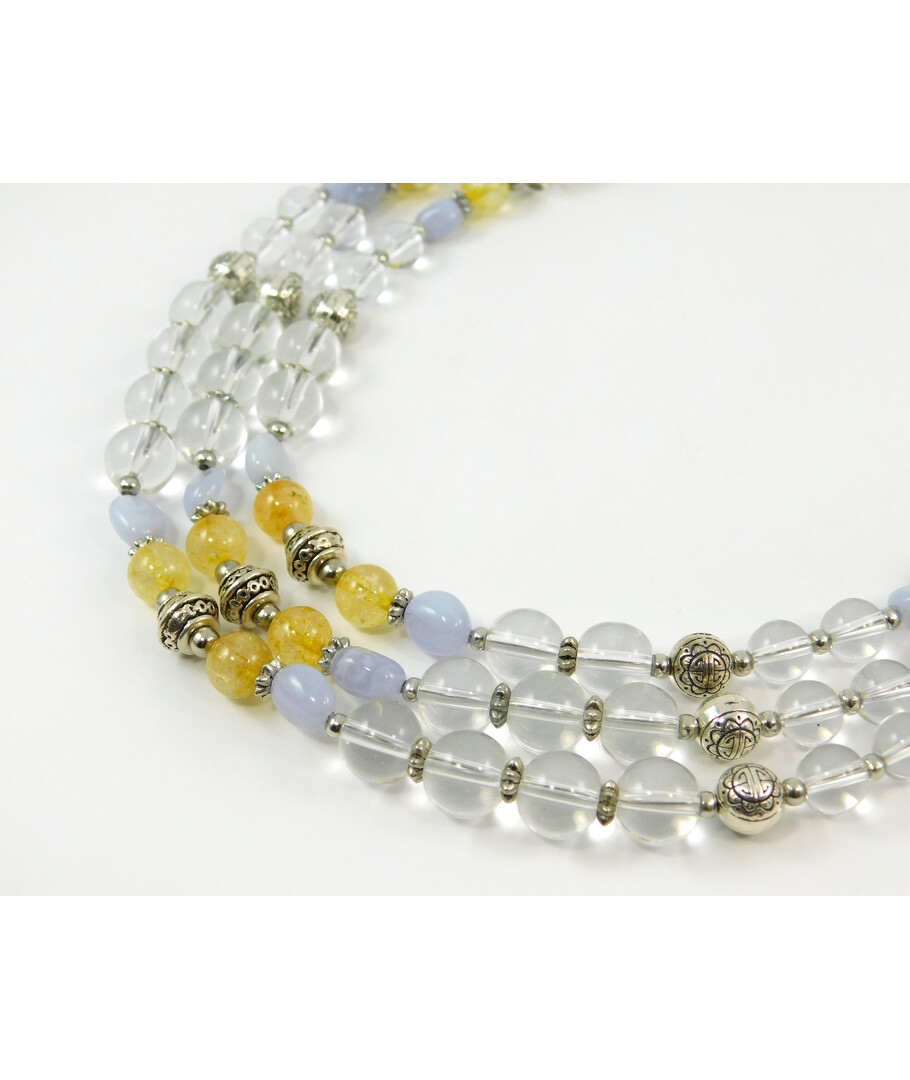 Exclusive necklace "Latta" Rock crystal, Citrine, Sapphire chevron, 3 rows