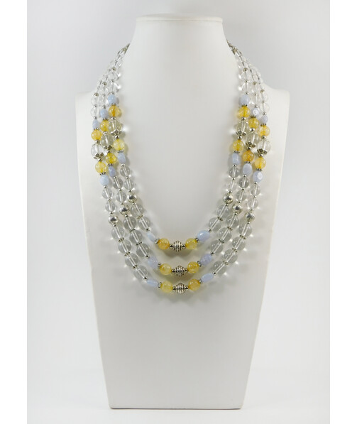 Exclusive necklace "Latta" Rock crystal, Citrine, Sapphire chevron, 3 rows