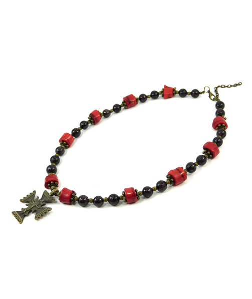 Exclusive necklace "Baghira" Coral, Garnet