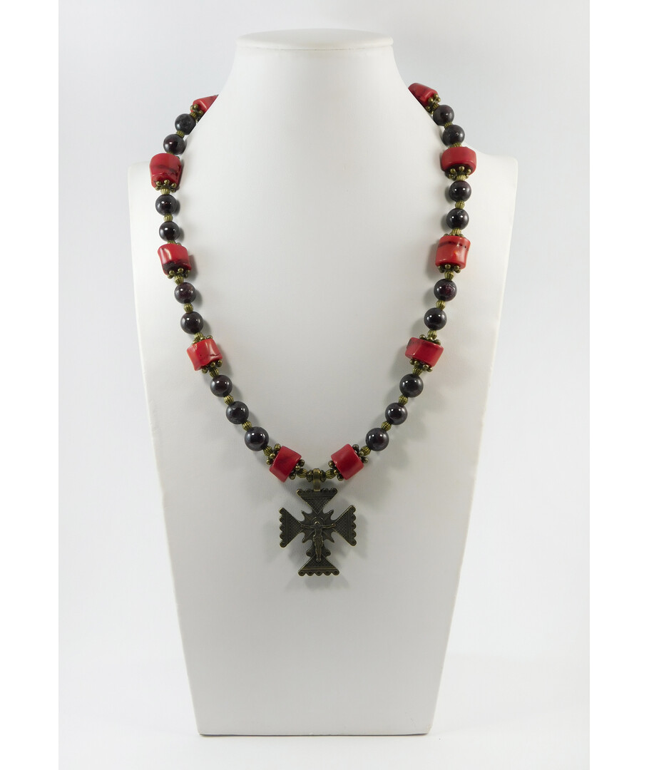 Exclusive necklace "Baghira" Coral, Garnet