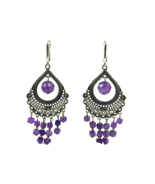 Exclusive earrings "Carmelita" Amethyst facet, cube facet, silver