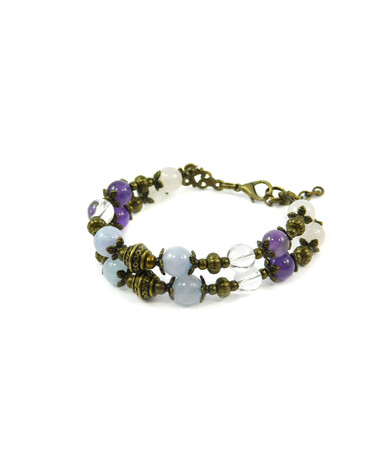 Exclusive bracelet "Hutsul motifs" Amethyst, Aquamarine, Rose quartz, Rock crystal, 2 rows