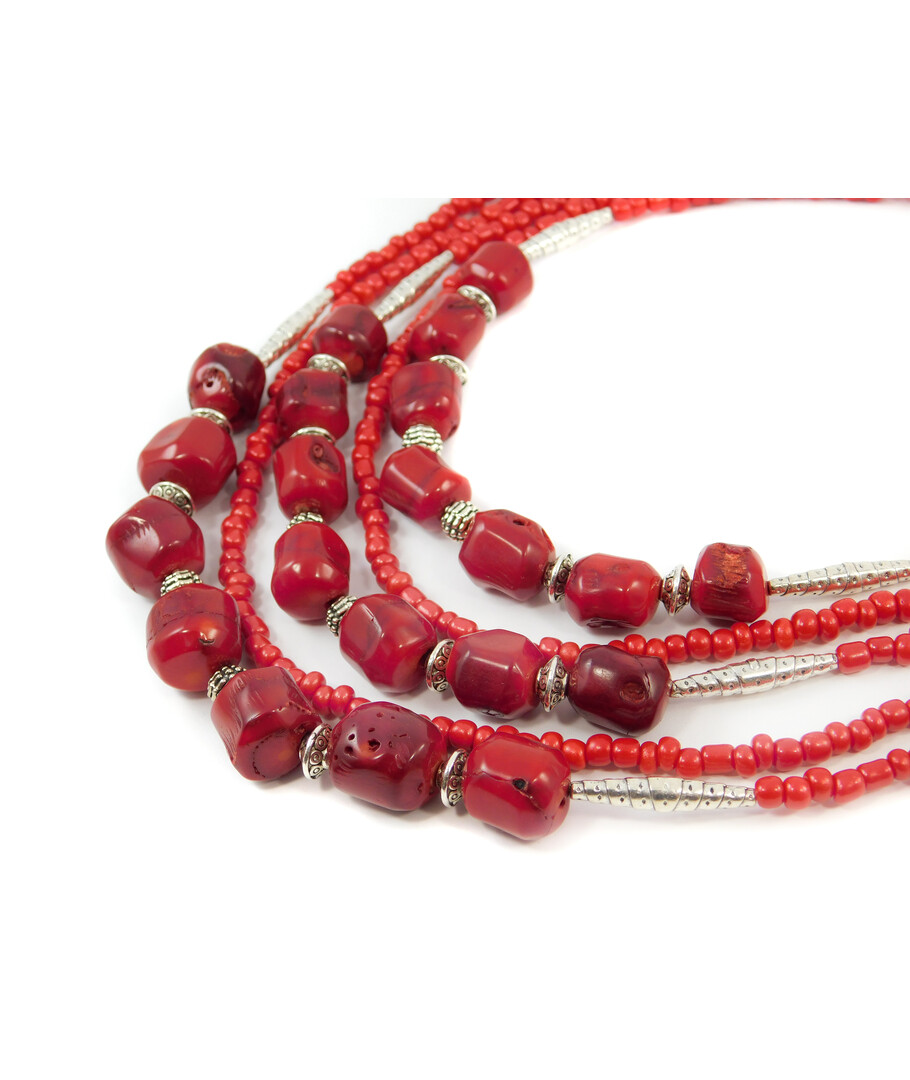 Exclusive necklace "Valide" Coral, 5 rows