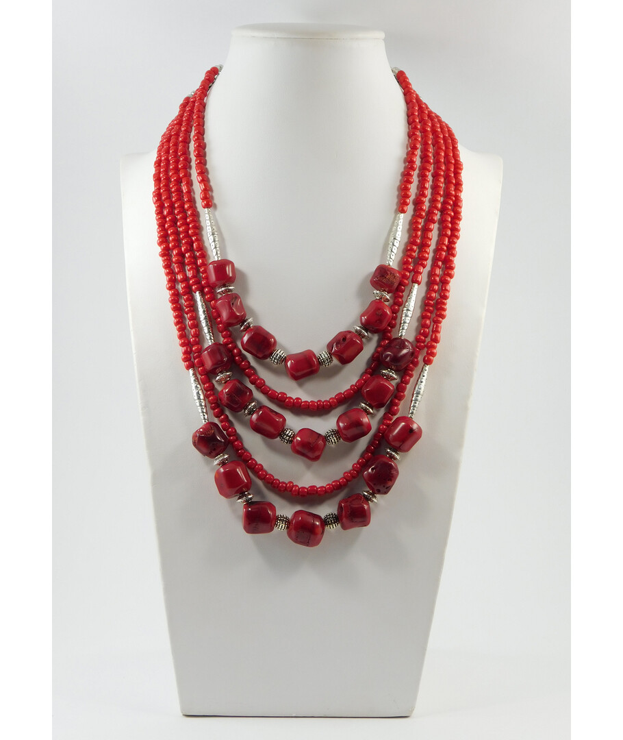 Exclusive necklace "Valide" Coral, 5 rows