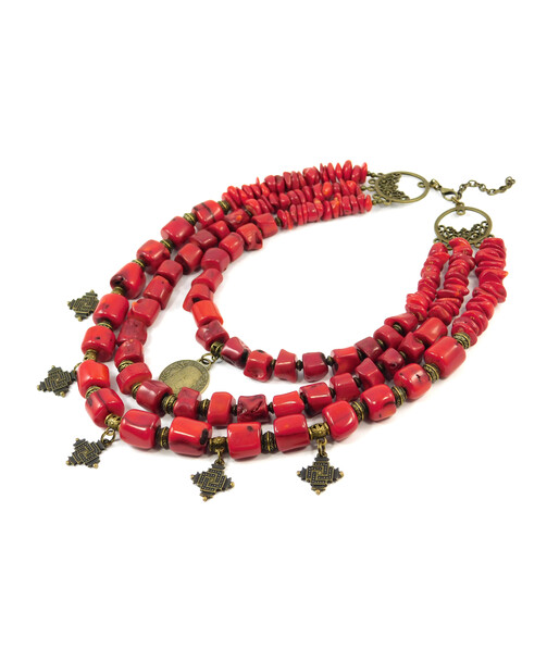 Exclusive necklace "Eleanor" Coral, 3 rows