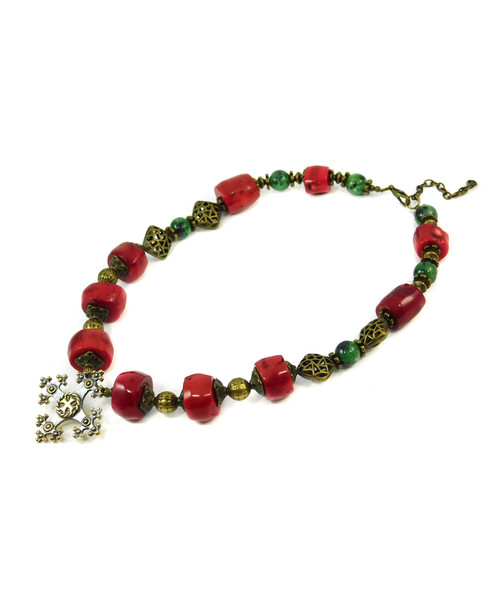 Exclusive necklace "Magnificent century" Zoisite, Coral galtovka