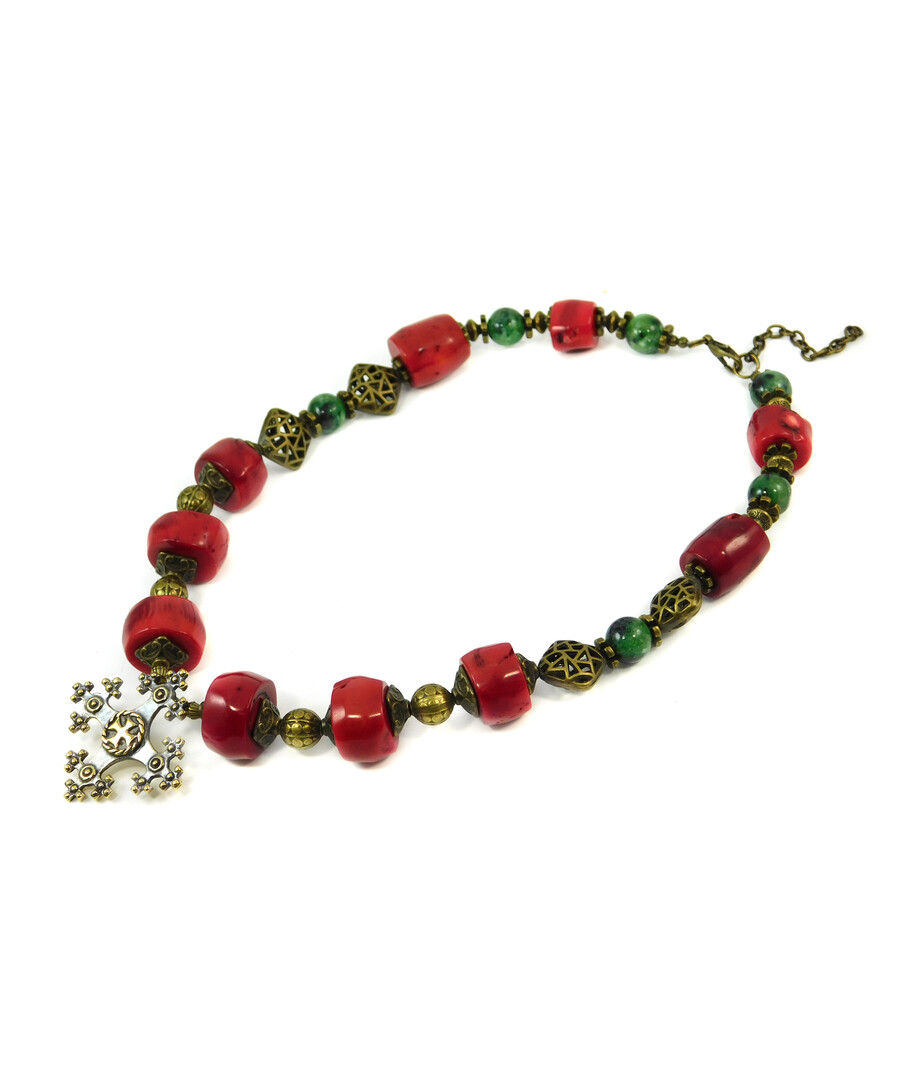 Exclusive necklace "Magnificent century" Zoisite, Coral galtovka