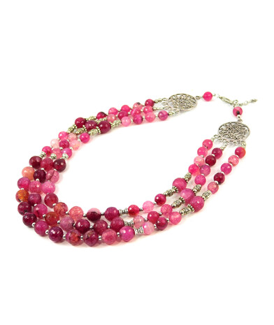 Exclusive necklace "Pink Nymph" Agate facet, 3 rows