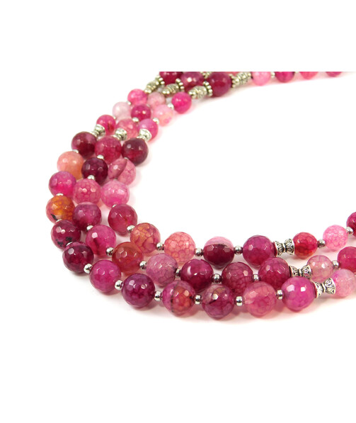 Exclusive necklace "Pink Nymph" Agate facet, 3 rows