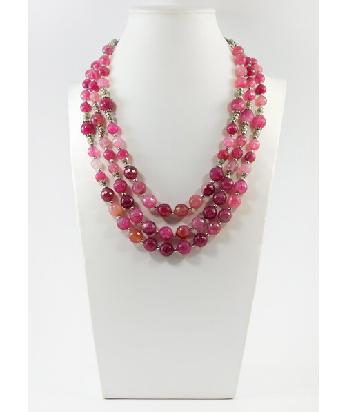 Exclusive necklace "Pink Nymph" Agate facet, 3 rows