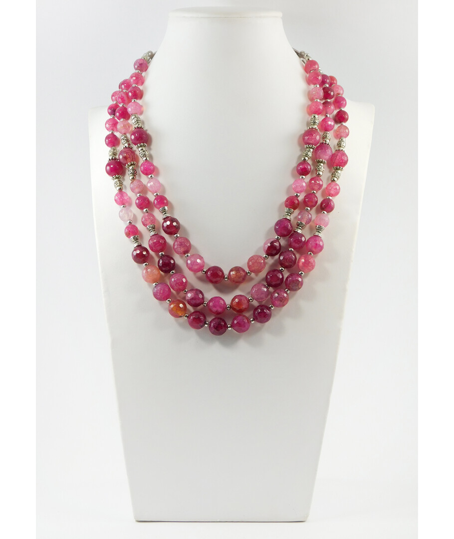 Exclusive necklace "Pink Nymph" Agate facet, 3 rows