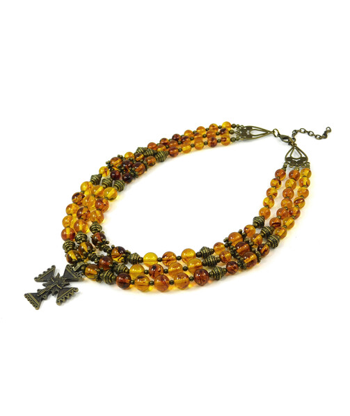 Exclusive necklace "Kaleria" Amber resin, 3 rows