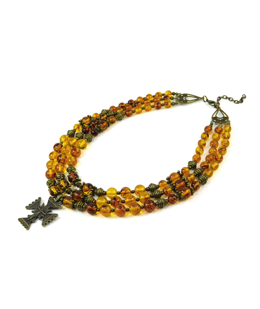 Exclusive necklace "Kaleria" Amber resin, 3 rows