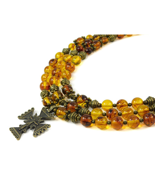 Exclusive necklace "Kaleria" Amber resin, 3 rows