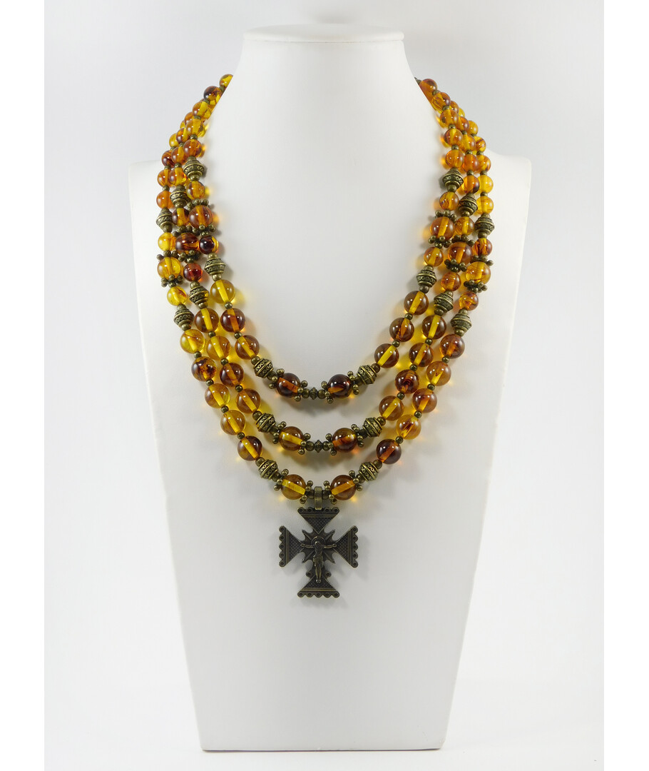 Exclusive necklace "Kaleria" Amber resin, 3 rows