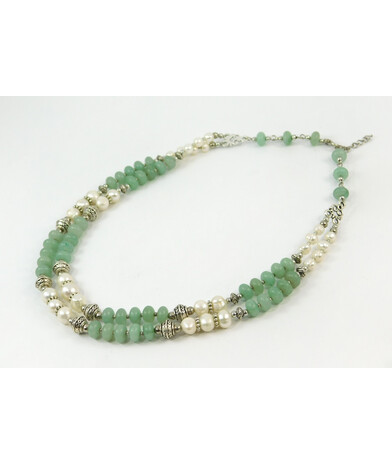 Exclusive necklace "Felina" Jade rondel, Pearls, 2 rows