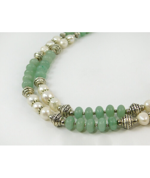 Exclusive necklace "Felina" Jade rondel, Pearls, 2 rows