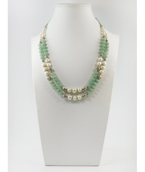 Exclusive necklace "Felina" Jade rondel, Pearls, 2 rows