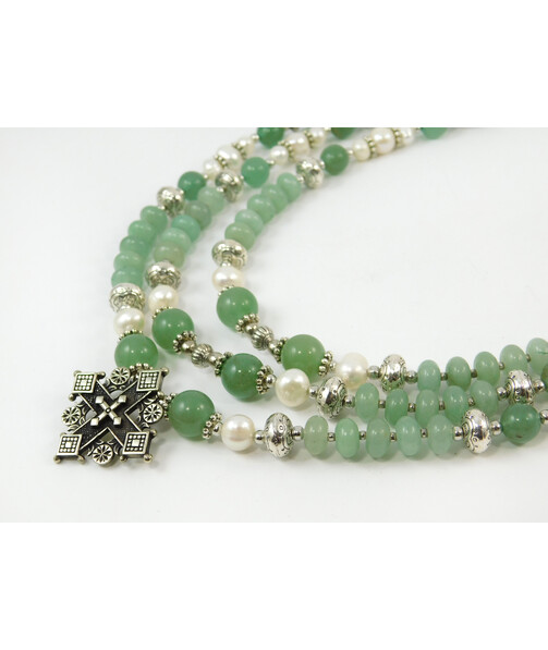 Exclusive necklace "Amelia" Jade, rondel, Pearls, 3 rows