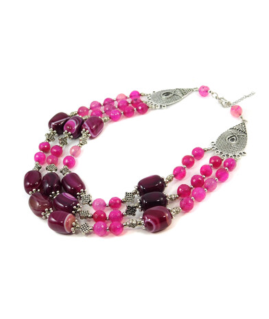 Exclusive necklace "Pink Panther" Agate facet, barrel, 3 rows