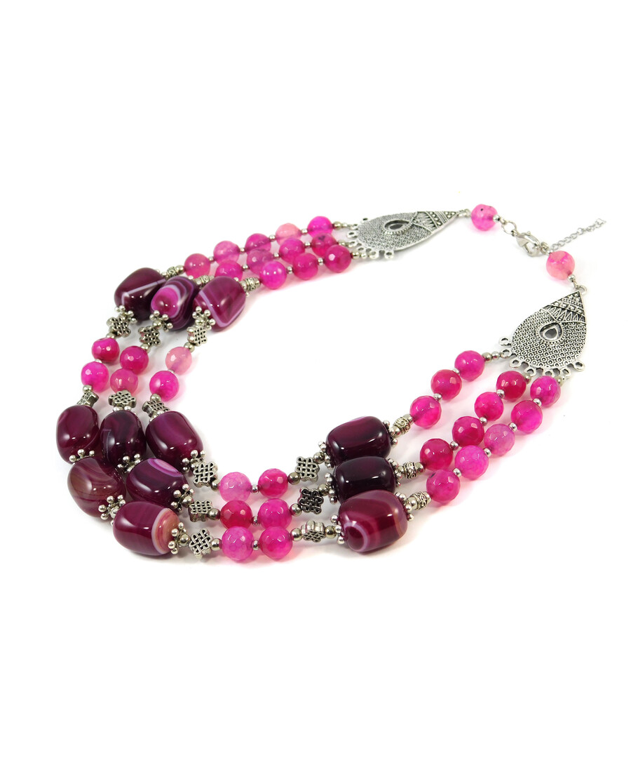 Exclusive necklace "Pink Panther" Agate facet, barrel, 3 rows