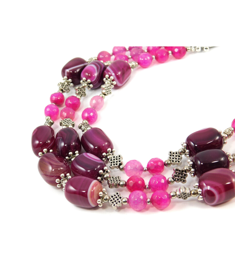 Exclusive necklace "Pink Panther" Agate facet, barrel, 3 rows