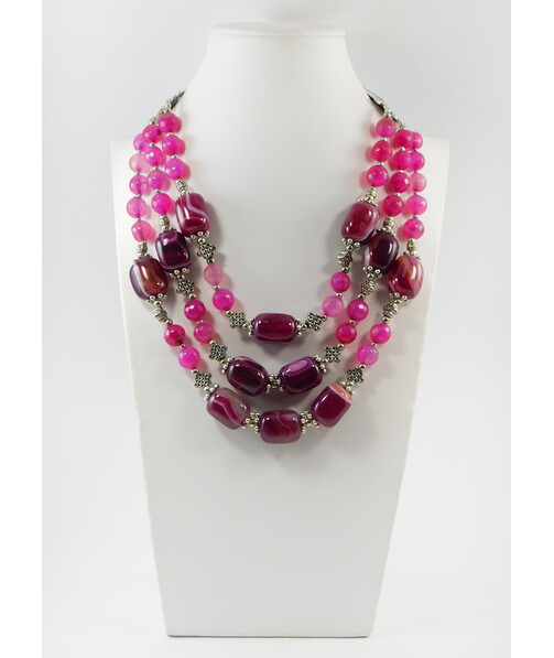 Exclusive necklace "Pink Panther" Agate facet, barrel, 3 rows