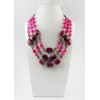 Exclusive necklace &quot;Pink Panther&quot; Agate facet, barrel, 3 rows