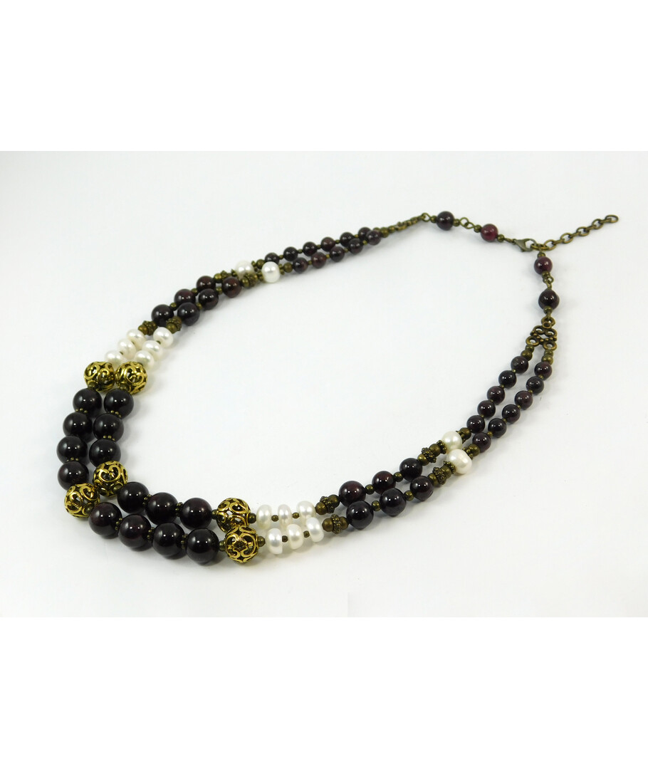 Exclusive necklace "Jasper" Pomegranate, pearls, rondel, 2 rows