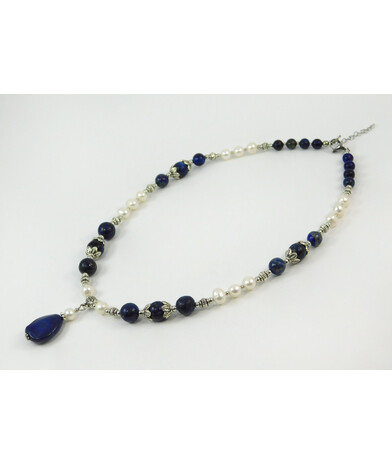 Exclusive necklace "Eliza" Pearls, lapis lazuli