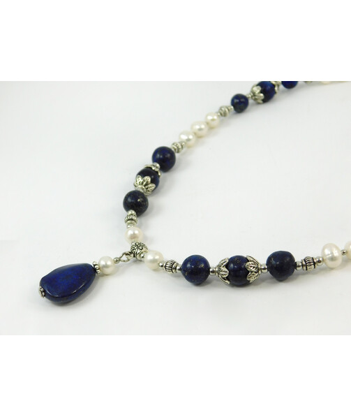 Exclusive necklace "Eliza" Pearls, lapis lazuli