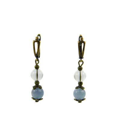 Exclusive earrings "Hutsul motifs" Aquamarine, Rock crystal