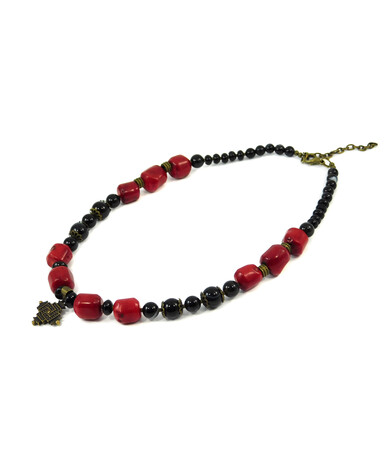 Exclusive necklace "Coral Zgarda" coral, agate, rondel