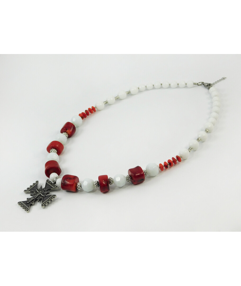 Exclusive necklace "Rosetta" Coral tail, rondel, Agate facet