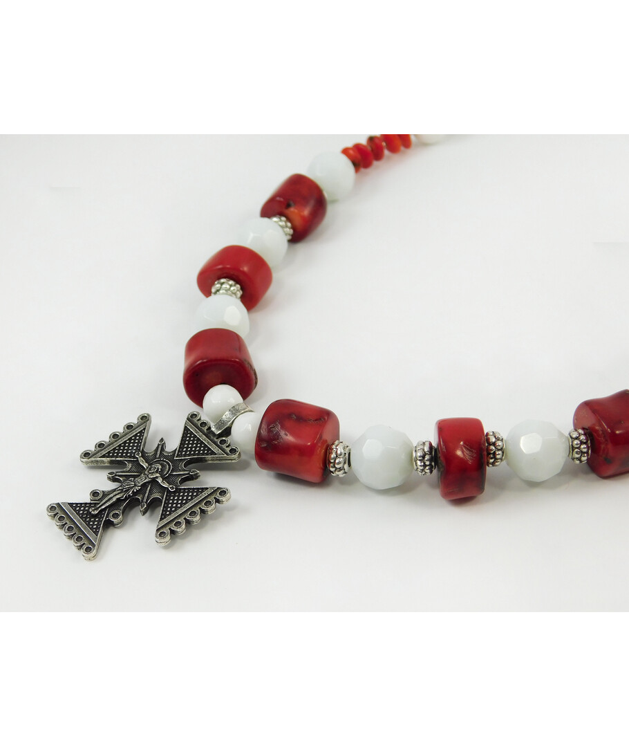 Exclusive necklace "Rosetta" Coral tail, rondel, Agate facet