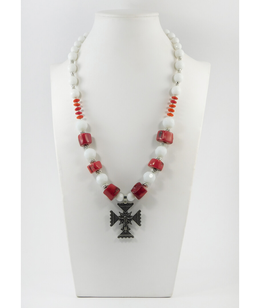 Exclusive necklace "Rosetta" Coral tail, rondel, Agate facet