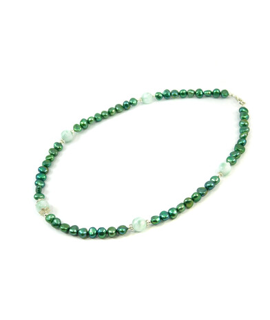 Exclusive necklace "Niana" Green pearls, Angelite, silver