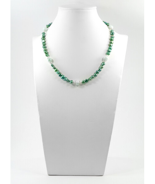 Exclusive necklace "Niana" Green pearls, Angelite, silver