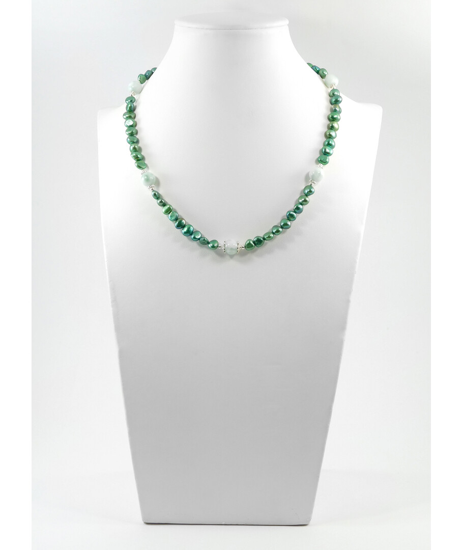 Exclusive necklace "Niana" Green pearls, Angelite, silver