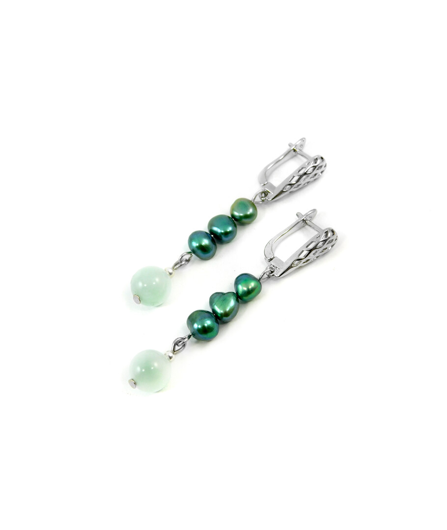 Exclusive earrings "Niana" Green pearls, Angelite