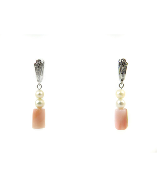 Exclusive earrings "Elena" Opal barrel, Pearls